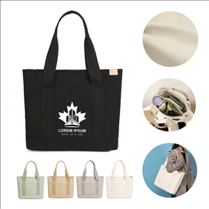 Cotton Canvas Tote Bag With Divider&Front Pocket